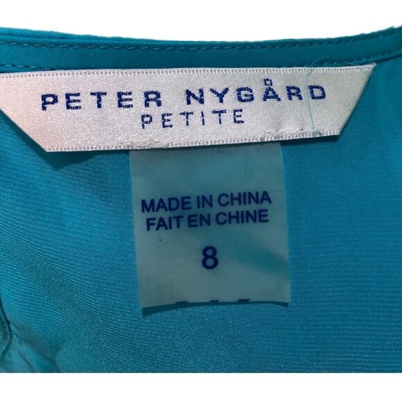 PETER NYGARD PETITE (8) Turquoise Blouse with gold chain accent - Picture 4 of 5